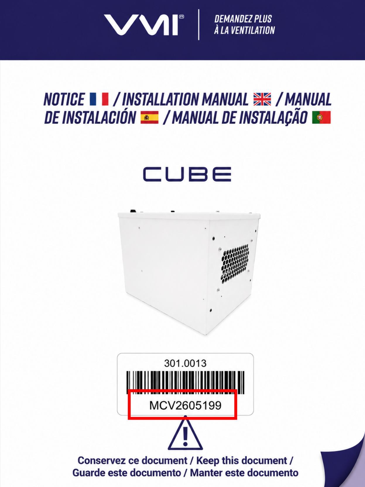 Exemple d'emplacement du numéro de série sur la notice